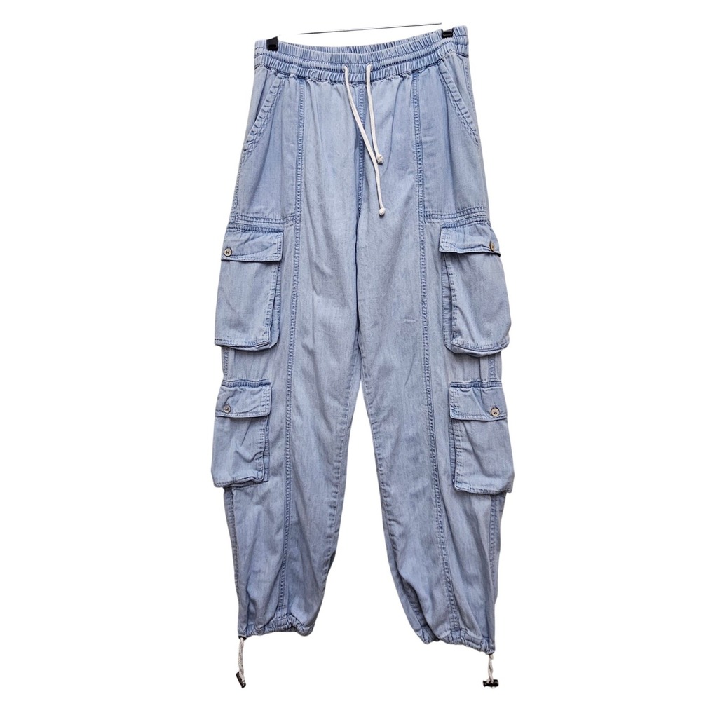 Beach Riot Cargo Pants Womens L Light Blue Cotton Elastic Waist Utility Joggers